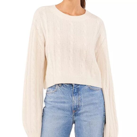 1.STATE Crewneck Cable Knit White Long Sleeve Sweater Size Large - Picture 1 of 4